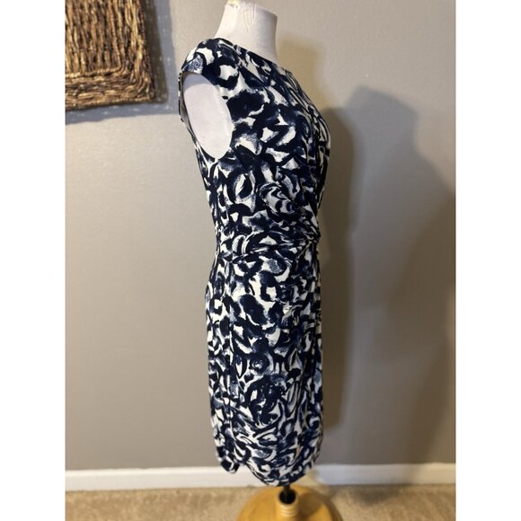 Ralph Lauren Dress 8 Stretch Sheath Blue Ivory Washable Knot Sleeveless NEW - Picture 4 of 11